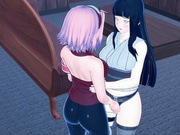 Sakura eating Hinata's pussy, trib until orgasm. Naruto lesbian hentai.