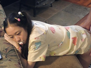 'Uncensored little 18yo Asian Teen Sucks and Fucks Big White Dick